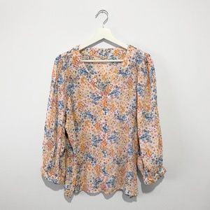 Pretty Woman's Floral Long Sleeve Blouse Spring Flowers Cute Top Boho Casual XL